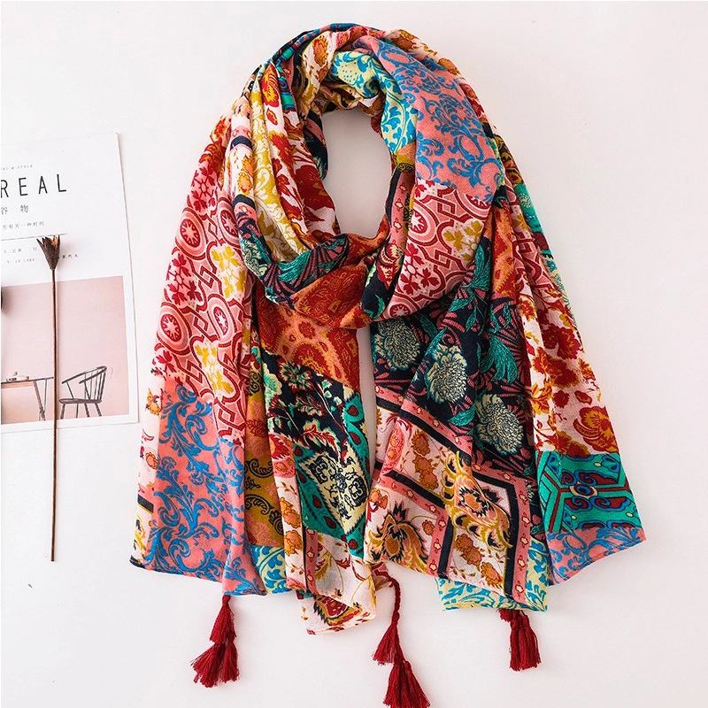 boho print tassel scarf