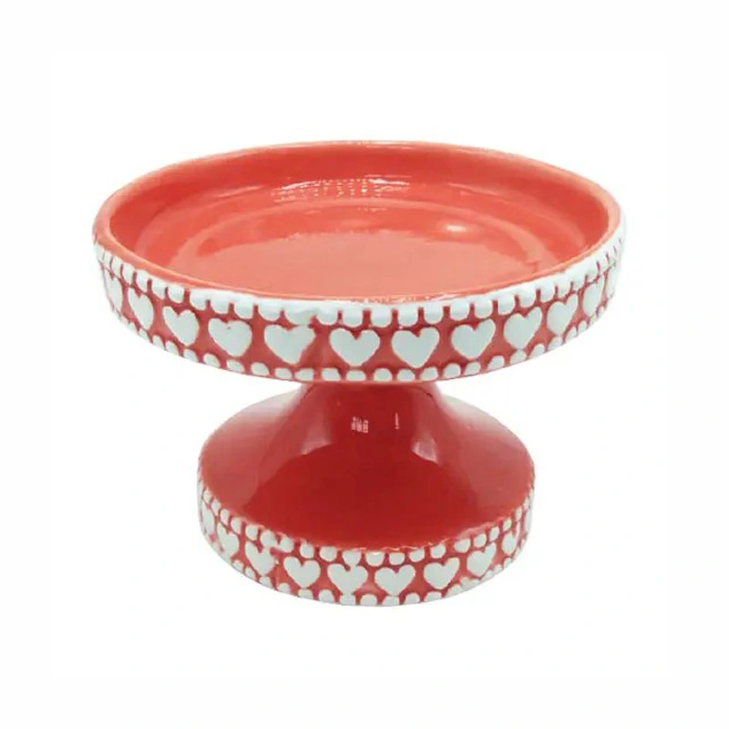 Red Heart Ceramic Glazed Cake Stand