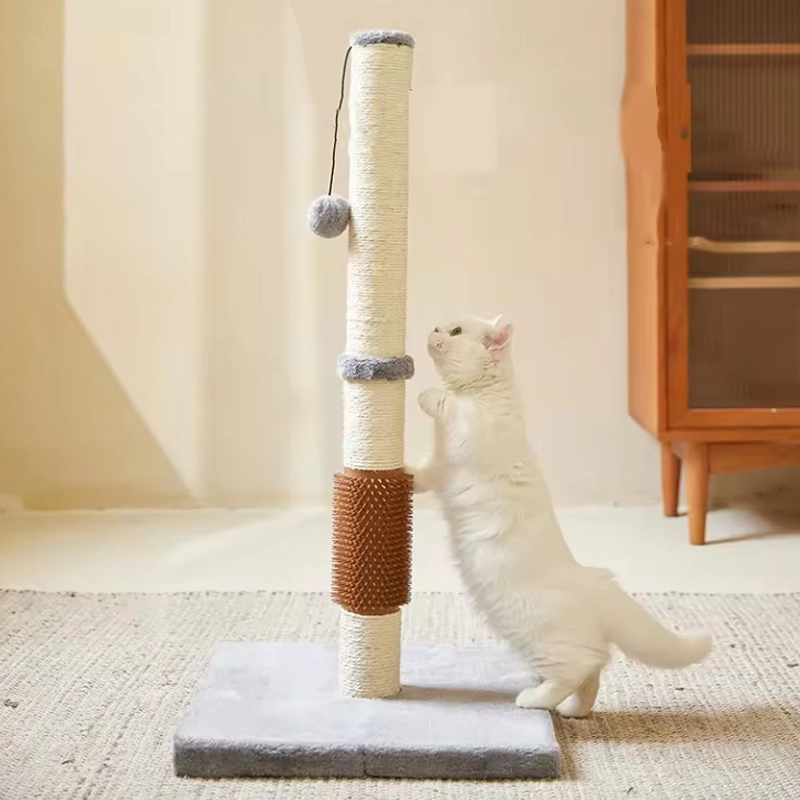 4305271 beige grey cat scratcher post with scrubbing brush cheap price wholesale supplier